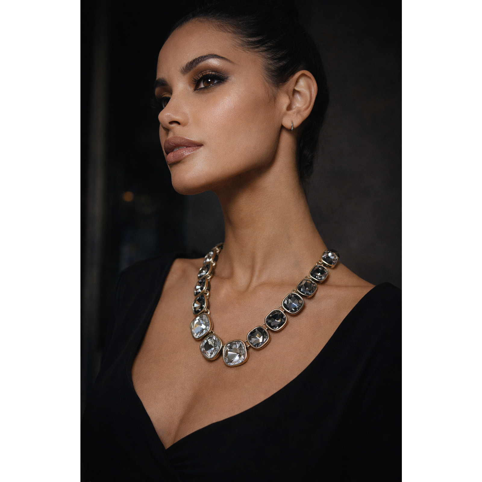 Vintage Y2k Pier 1 Glass Crystal Necklace Gray Clear Faceted Statement Collar 40$